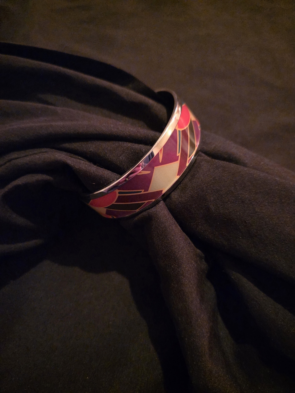 Enamel Geometric Bangle Bracelet in Pink and Purple